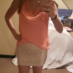 Peach and cream colored dress